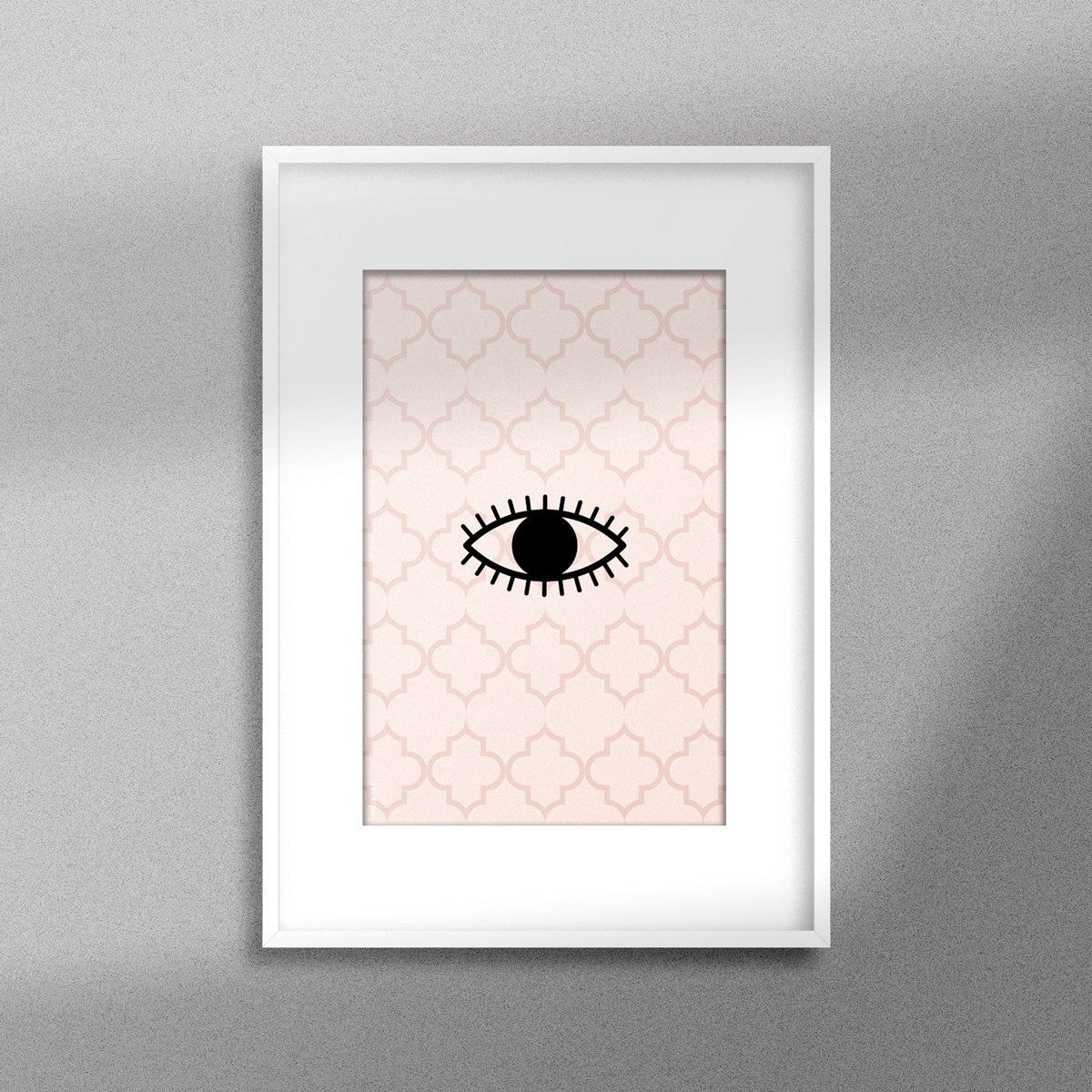 Tableau décoratif d'une œil, un symbole berbère ancien, encadré dans un cadre blanc - Format A3.