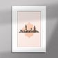 Tableau décoratif illustrant monuments emblématiques du Maroc  sur un fond rose pale, encadré dans un cadre blanc - Format A5.