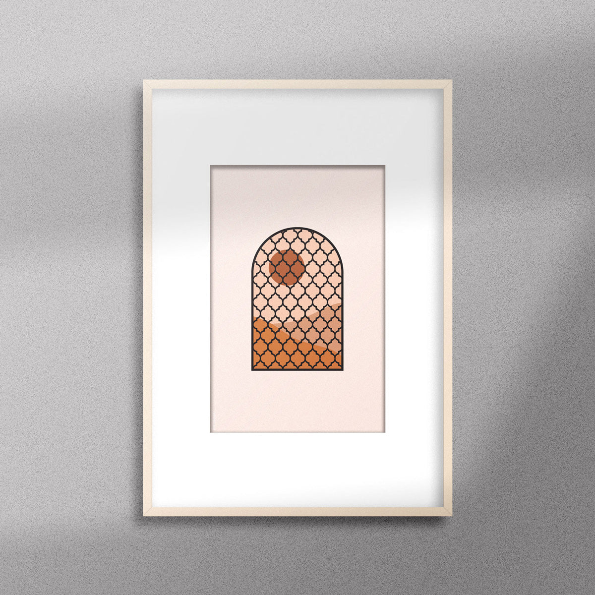  Tableau décoratif d'une illustration d'une fenêtre à grille de fer forgé ancienne, encadré dans un cadre en bois - Format A4.