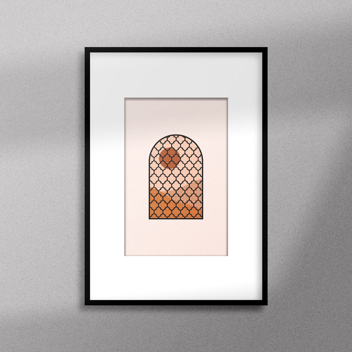  Tableau décoratif d'une illustration d'une fenêtre à grille de fer forgé ancienne, encadré dans un cadre noir - Format A4.