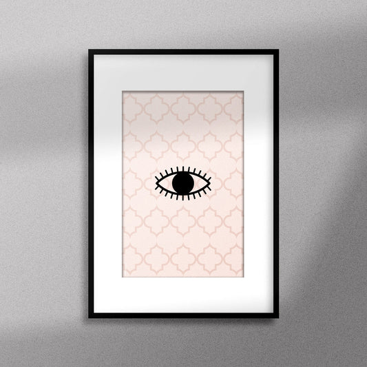 Tableau décoratif d'une œil, un symbole berbère ancien, encadré dans un cadre noir - Format A3.