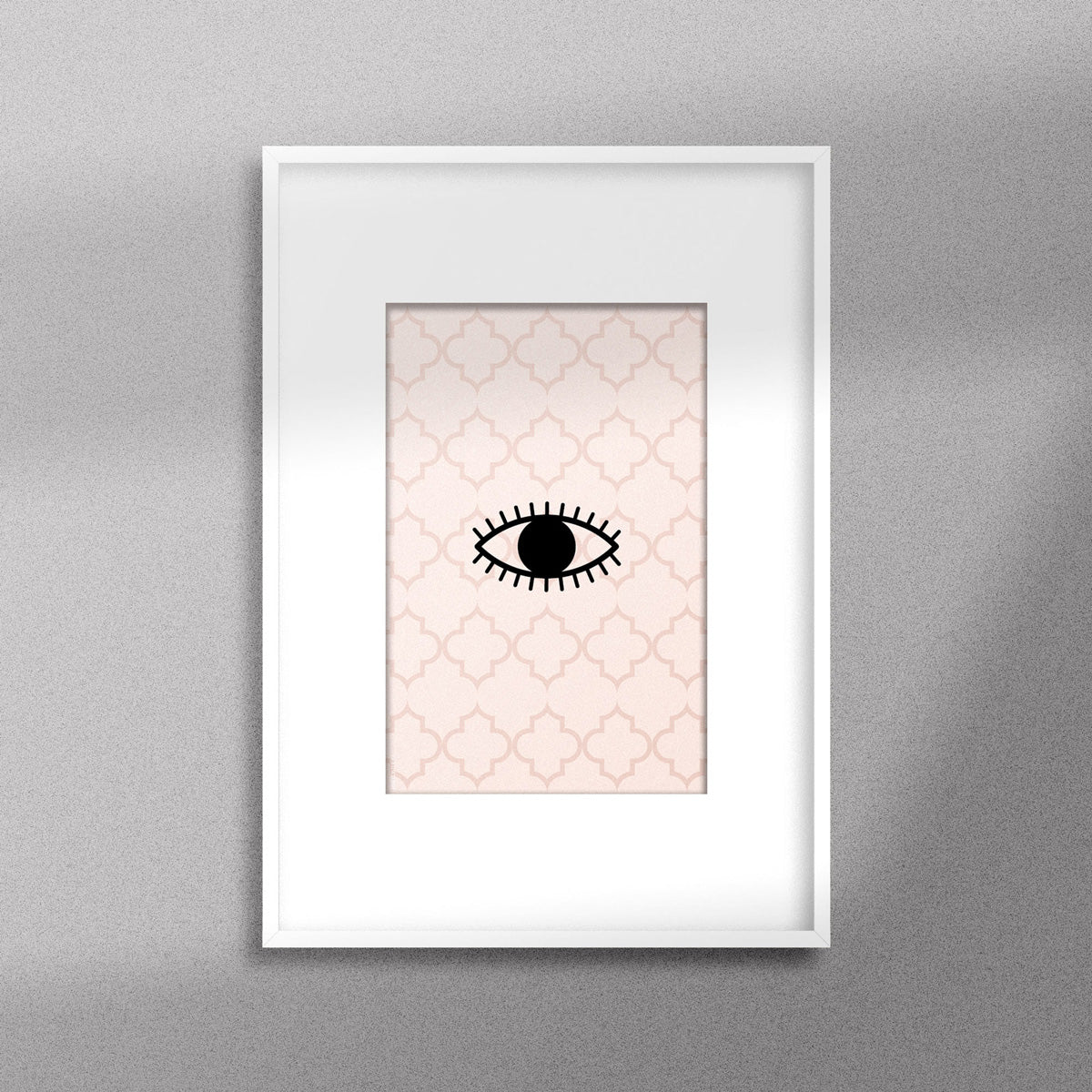 Tableau décoratif d'une œil, un symbole berbère ancien, encadré dans un cadre blanc - Format A4.